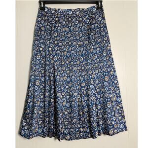 J.McLaughlin Size 4 Blue Floral Pleated Midi Back Zip Skirt